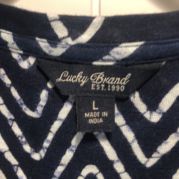 Lucky Brand like new blue white batik print stretch cotton modal midi tassels L - Picture 4 of 9